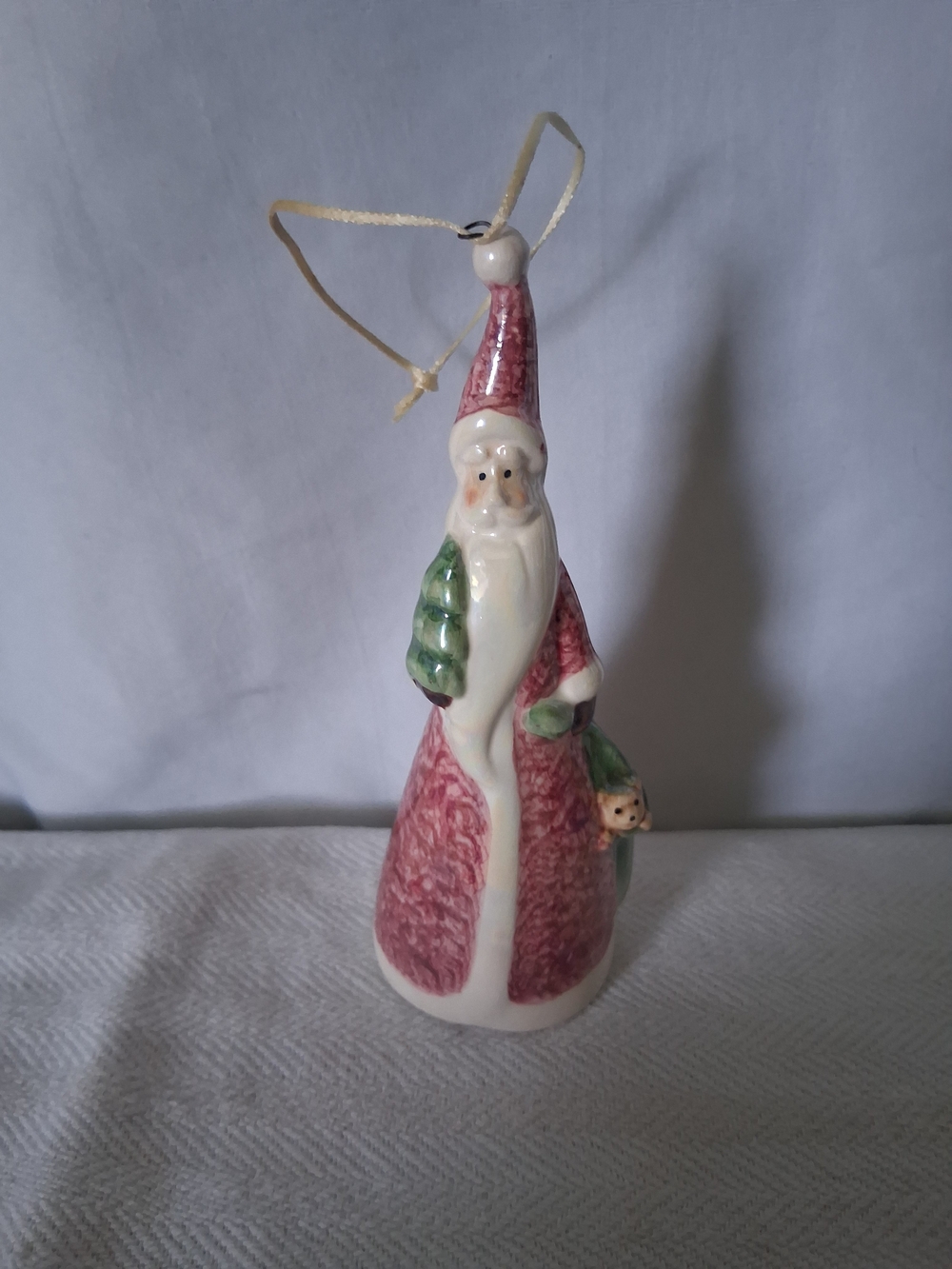 Santa Ceramic Ornament in Red and Green - Holiday Home Accent